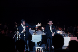Slide transparency of Frank Sinatra and Dean Martin performing in the Copa Room at the Sands Hotel, Las Vegas, circa 1960s