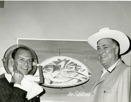 Photograph of Frank Sinatra in a space helmet, Las Vegas, circa 1957