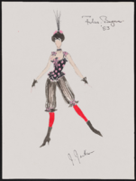 Untitled original drawings: females wearing corsets, bloomers, tights, boots, and feathered headpieces, 1983