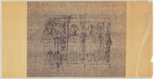 Untitled sketch: figures entering music hall