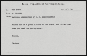 National Association of U.S. Commissioners at the Sands Hotel: memos and photographs