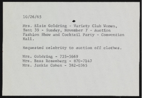Variety Club Women of Tent 39 fashion show and dinner dance: photographs, correspondence, and press clippings