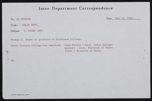 Sands Hotel Sales Manager Thomas E. Brown: photographs and correspondence
