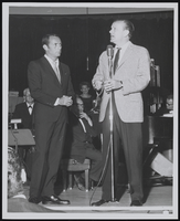 Entertainers Red Skelton, Joey Bishop, and Jack Paar onstage: photographs