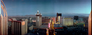 Fremont Street at night from the Plaza, Las Vegas, Nevada: panoramic photograph