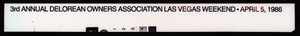 "3rd Annual DeLorean Owners Association Las Vegas Weekend - April 5, 1986" textual overlay