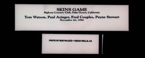 "Skins game Bighorn Country Club, Palm Desert, California - Tom Watson, Paul Azinger, Fred Couples, Payne Stewart" textual overlay