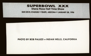 "Super Bowl XXX:Diana Ross Half Time Show, Sun Devil Stadium, Tempe, Arizona January 28, 1996" textual overlay