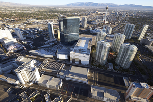 Casino Projects on the Las Vegas Strip from the Air, Las Vegas, Nevada: digital photograph