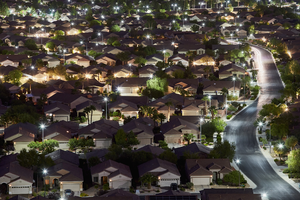 Sun City MacDonald Ranch as seen from the City View Trail at night, Henderson, Nevada: digital photograph