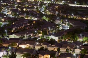 Sun City MacDonald Ranch as seen from the City View Trail at night, Henderson, Nevada: digital photograph