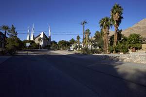 LDS (Church of Jesus Christ of Latter Day Saints / Mormon) Temple and surrounding neighborhood, North Las Vegas, Nevada: digital photograph