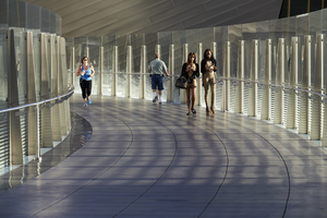 Pedestrian walkway over West Aria Place at City Center, Las Vegas, Nevada: digital photograph