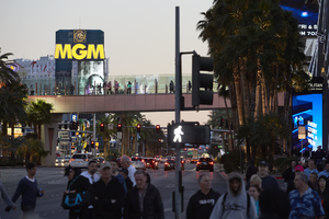 Pedestrian overpass on the Las Vegas Strip, Las Vegas, Nevada: digital photograph
