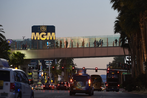 Pedestrian overpass on the Las Vegas Strip, Las Vegas, Nevada: digital photograph