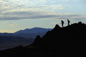 Hikers at the Historic Railroad Trail, Lake Mead, Nevada: digital photograph