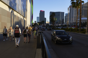 Tourist on Las Vegas Boulevard, Las Vegas, Nevada: digital photograph