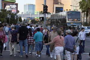 Pedestrian traffic on Las Vegas Boulevard, Las Vegas, Nevada: digital photograph
