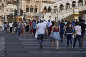 Pedestrian traffic on Las Vegas Boulevard, Las Vegas, Nevada: digital photograph