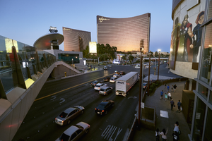 Spring Mountain Road at Las Vegas Boulevard, Las Vegas, Nevada: digital photograph