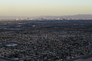 Las Vegas Valley at sunset as seen from Lone Mountain, Las Vegas, Nevada: digital photograph