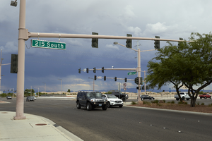 Cars on West Sahara Avenue at I-215 The Beltway interchange, Las Vegas, Nevada: digital photograph