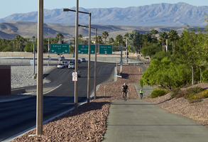 Bicyclists on the Western Beltway Trail near West Sahara Avenue, Las Vegas, Nevada: digital photograph