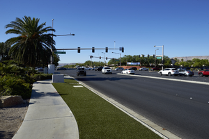 Traffic on South Hualapai Way and West Sahara Avenue looking south, Las Vegas, Nevada: digital photograph