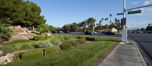 Monument landscaping for The Lakes on the corner of South Durango Drive and West Sahara Avenue, Las Vegas, Nevada: digital photograph