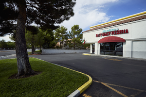 Commercial zone next to Admiral's Point apartment complex in The Lakes, Las Vegas, Nevada: digital photograph