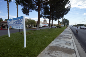 Strip mall on West Sahara Avenue east of South Durango Drive, Las Vegas, Nevada: digital photograph