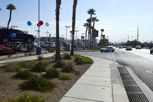 Traffic flows on West Sahara Avenue looking east, Las Vegas, Nevada: digital photograph