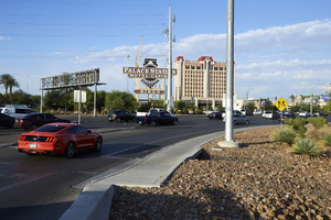 Traffic exiting I-15 to  West Sahara Avenue near Rancho Drive, Las Vegas, Nevada: digital photograph
