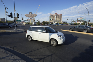 Traffic West Sahara Avenue and Rancho Drive near the Palace Station looking south, Las Vegas, Nevada: digital photograph
