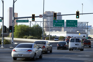 Traffic on  Rancho Drive using the I-15 onramp at West Sahara Avenue looking south, Las Vegas, Nevada: digital photograph