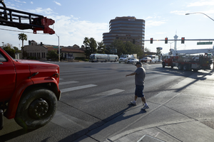 Pedestrian and traffic on West Sahara Avenue  Palace Station looking east, Las Vegas, Nevada: digital photograph