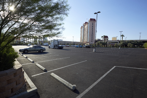 Palace Station parking lot looking east from West Sahara Avenue near Palace Station, Las Vegas, Nevada: digital photograph