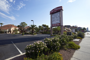 The Plazas business center on West Sahara Avenue looking north, Las Vegas, Nevada: digital photograph