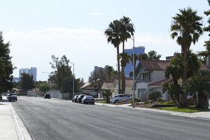 Single family neighborhood on Tarraso Way north of West Sahara Avenue looking west, Las Vegas, Nevada: digital photograph