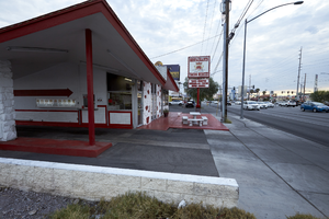 Tacos Mexico restaurant on West Sahara Avenue looking west, Las Vegas, Nevada: digital photograph
