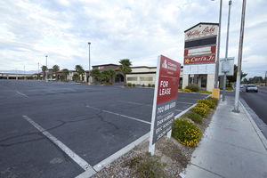 Valley Oaks Plaza sign on South Valley View Boulevard looking north, Las Vegas, Nevada: digital photograph