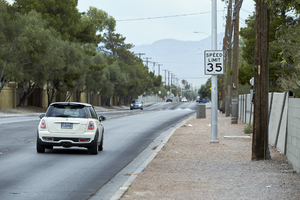 Sidewalks on South Arville Street at West Sahara Avenue looking north, Las Vegas, Nevada: digital photograph