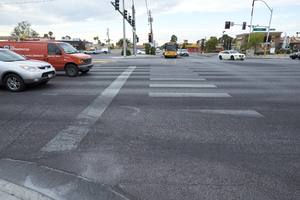 Pedestrain crosswalk on West Sahara Avenue at South Arville Street looking south, Las Vegas, Nevada: digital photograph