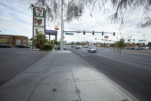 Traffic on West Sahara Avenue at South Arville Street looking west, Las Vegas, Nevada: digital photograph