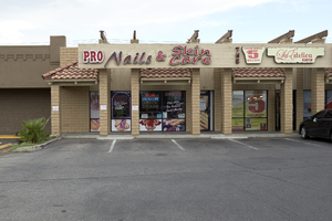 Strip mall businesses on West Sahara Avenue at Las Verdes Street, Las Vegas, Nevada: digital photograph