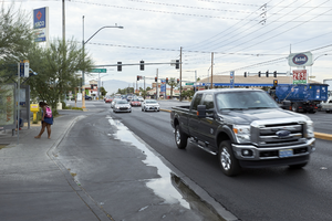 Bus stop near West Sahara Avenue at South Valley View Boulevard, Las Vegas, Nevada: digital photograph