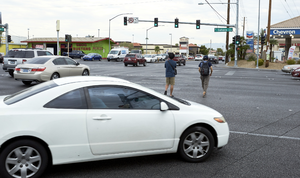 Traffic at the interesction of West Sahara Avenue and South Valley View Boulevard looking west, Las Vegas, Nevada: digital photograph