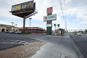 Businesses on West Sahara Avenue at South Valley View Boulevard looking west, Las Vegas, Nevada: digital photograph