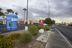 The Water bottle and Carls Junior at the Winterwood Pavilion on Nellis Bouleavard and East Sahara Avenue looking east, Clark County, Nevada: digital photograph