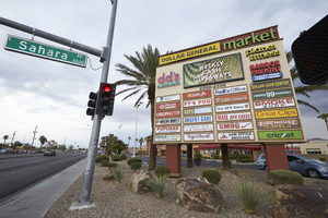 Sign at Winterwood Pavilion on Nellis Bouleavard and East Sahara Avenue, Clark County, Nevada: digital photograph